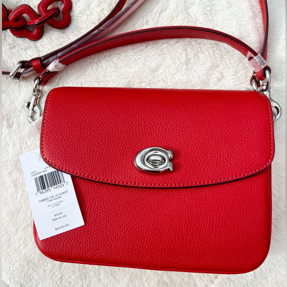 NWT ❤️Coach Cassie 19 Red Sport in Pebble Leather. 3 straps & dust bag included - Picture 5 of 16